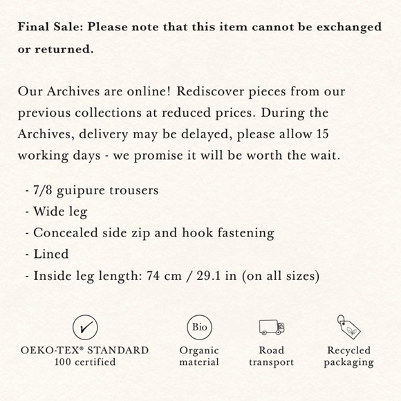 NWT Sezane Fausto Cotton Crochet Lace Knit Wide Leg Trousers Pants Ecru - Picture 12 of 13